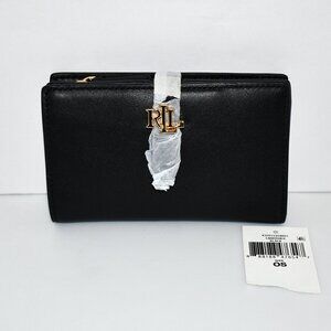 Lauren Ralph Lauren Logo Leather Wallet in Black #432915358001 NWT